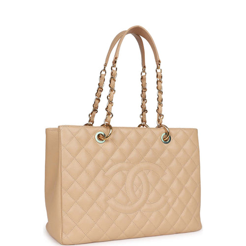 Pre-owned Chanel Grand Shopping Tote (GST) Beige Caviar Gold Hardware