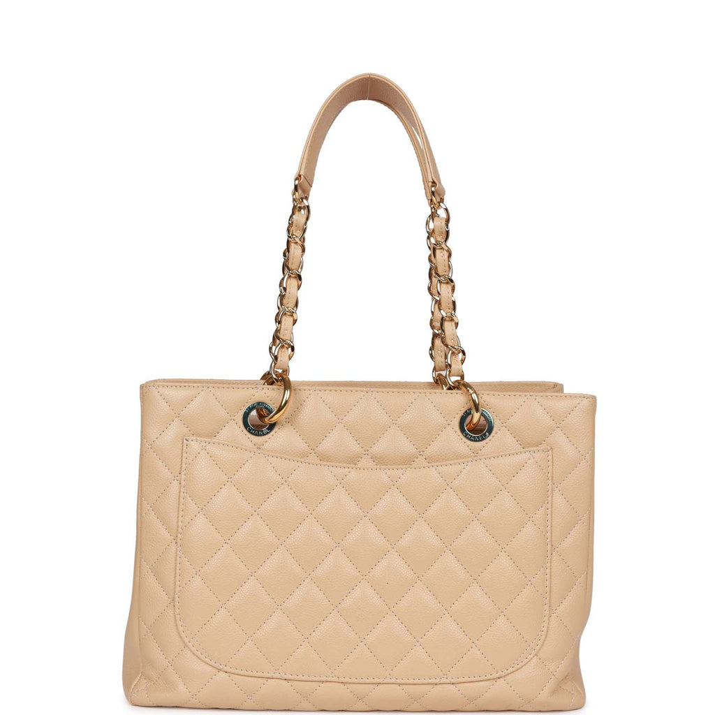 Pre-owned Chanel Grand Shopping Tote (GST) Beige Caviar Gold Hardware