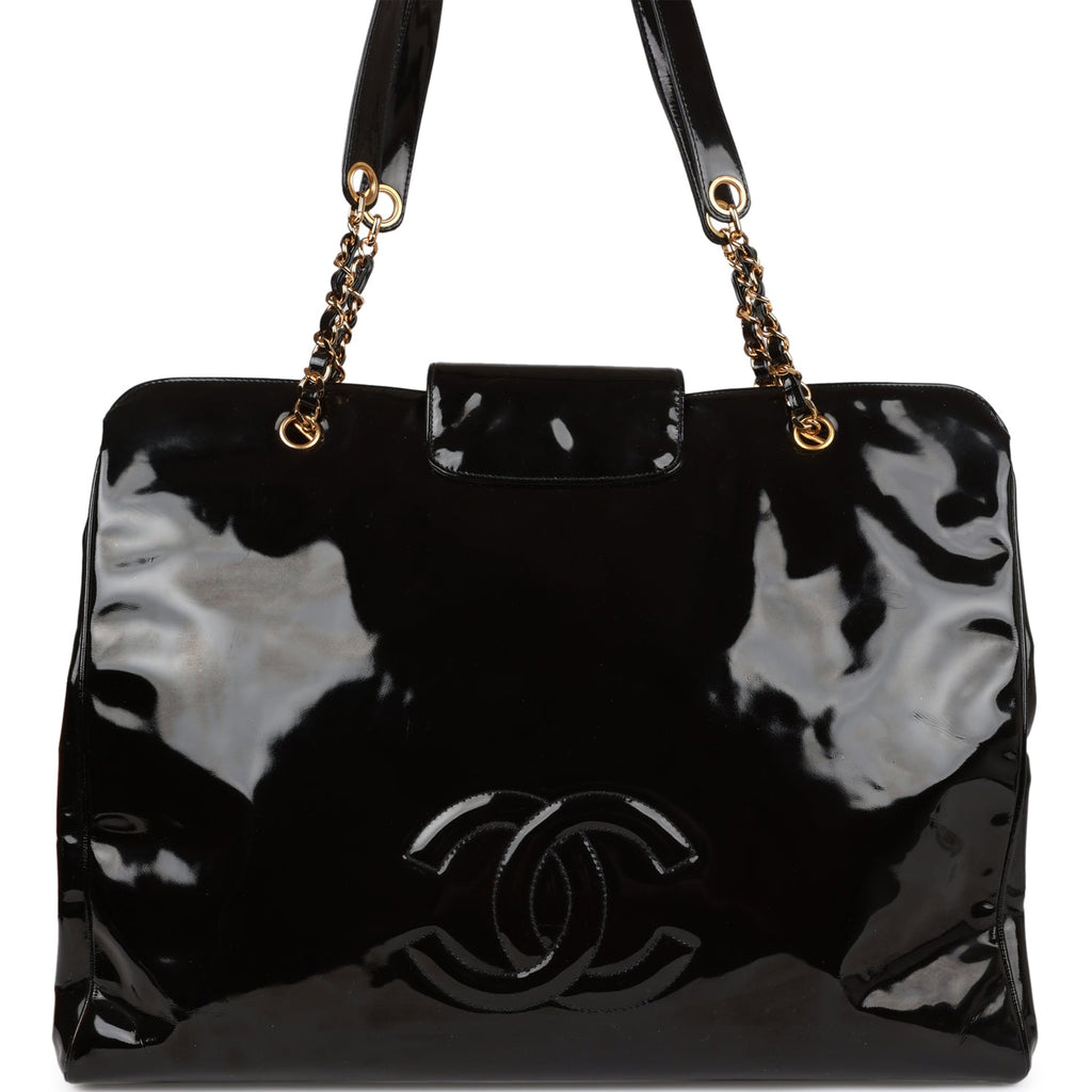 Vintage Chanel Supermodel Weekender Tote Bag Black Patent Gold Hardwar –  Madison Avenue Couture