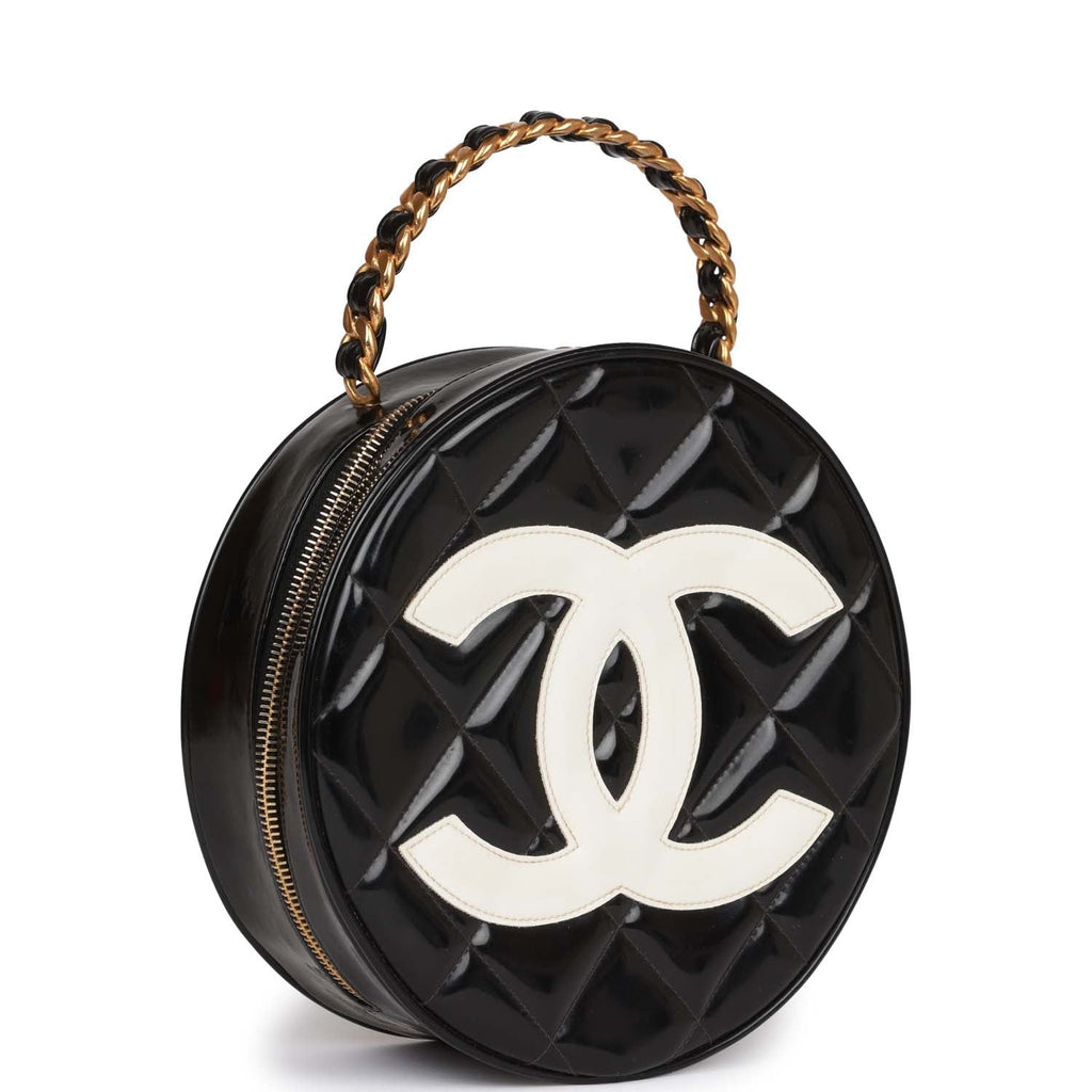 Rare Chanel Round Black and White Lambskin Handbag Circle Shoulder