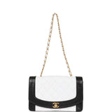 Vintage Chanel Medium Diana Flap Bag White and Black Lambskin Gold Hardware