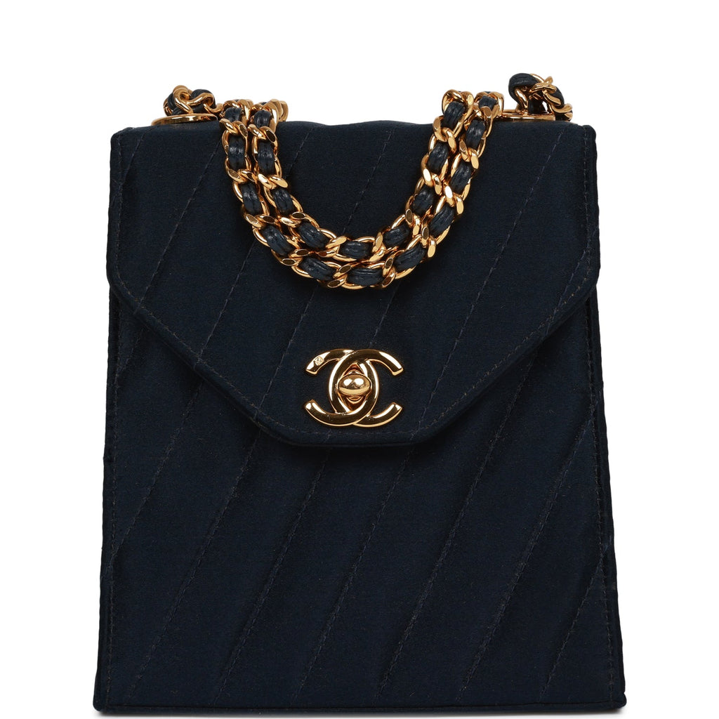 Vintage Chanel Mini Flap Bag Dark Blue Satin Gold Hardware – Madison Avenue  Couture
