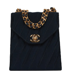 Vintage Chanel Mini Flap Bag Dark Blue Satin Gold Hardware