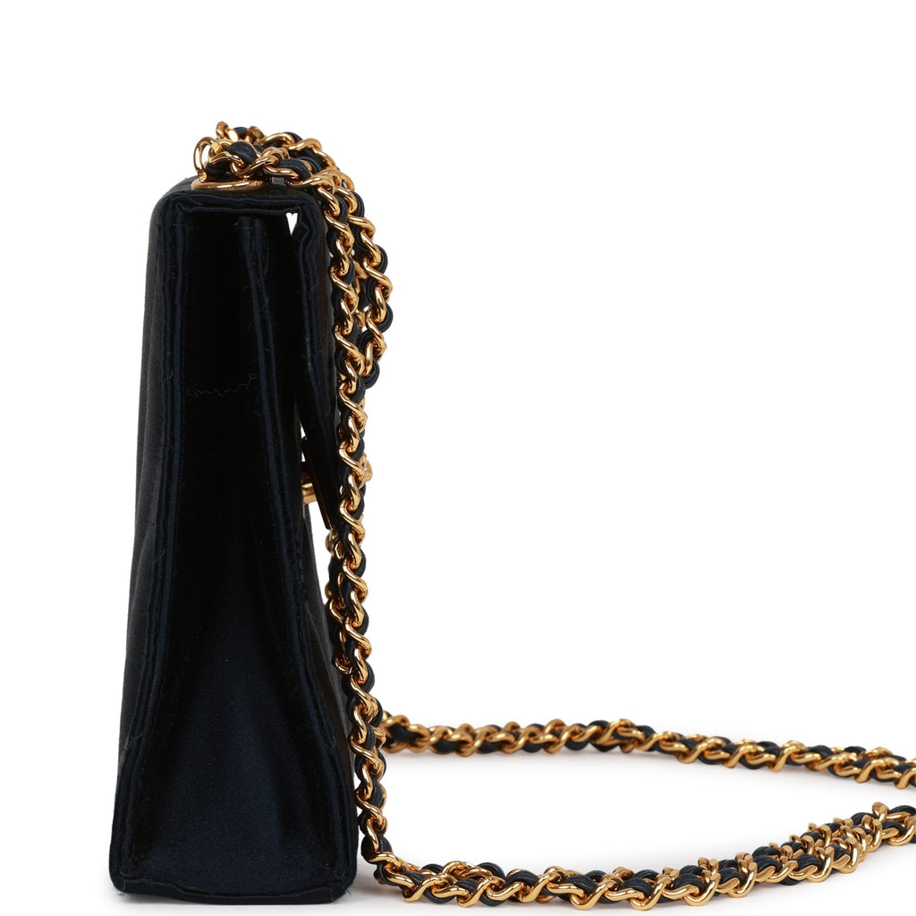 Vintage Chanel Mini Flap Bag Dark Blue Satin Gold Hardware – Madison Avenue  Couture