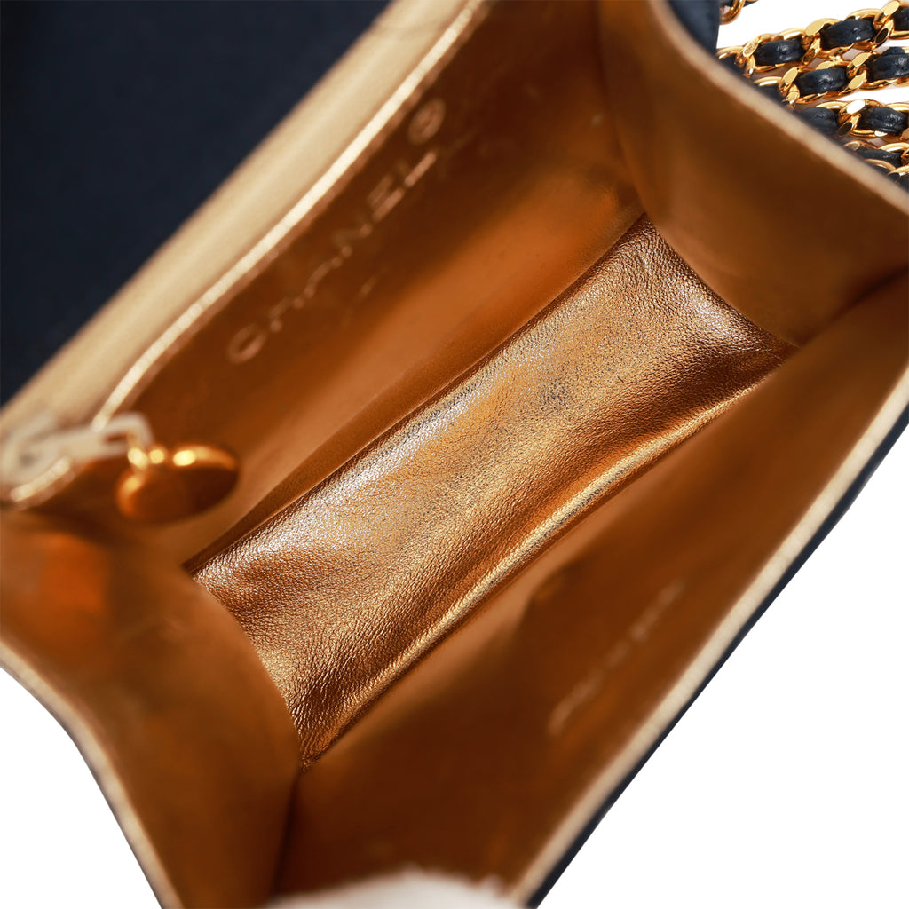 Vintage Chanel Mini Flap Bag Dark Blue Satin Gold Hardware
