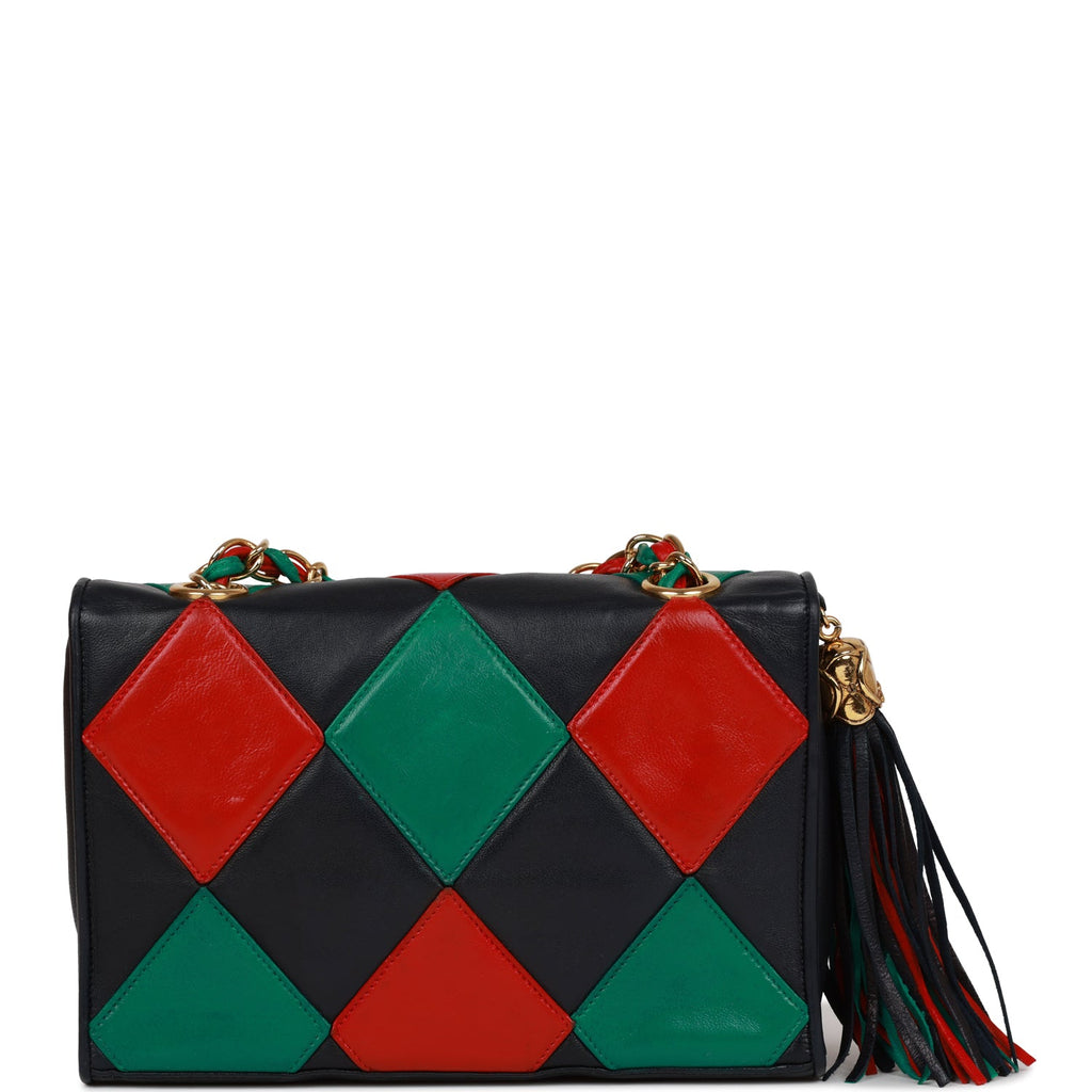 Vintage Chanel Harlequin Flap Bag Green, Red and Blue Lambskin Gold Ha –  Madison Avenue Couture