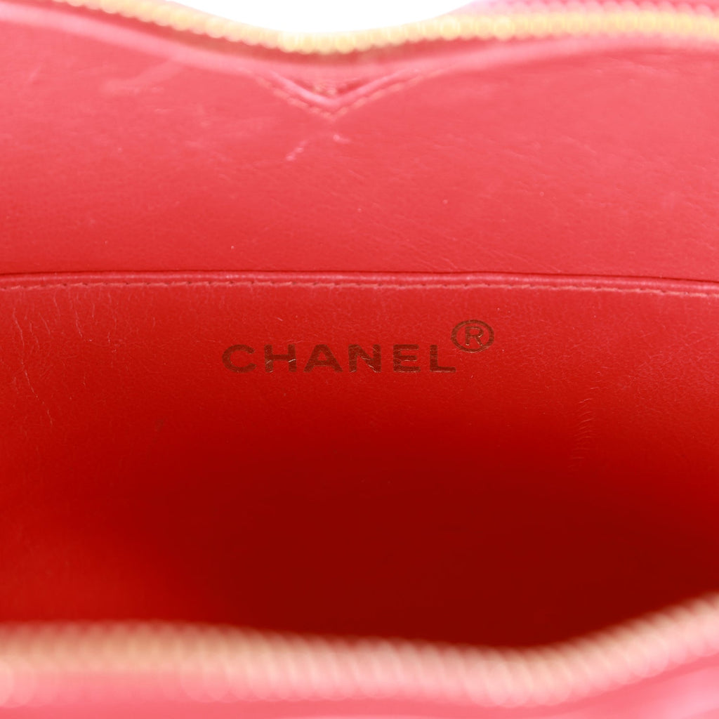Vintage Chanel Heart Vanity Bag Red and Black Patent Antique Gold