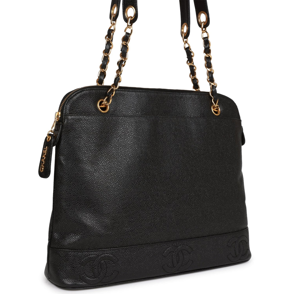 Chanel Vintage Large Quilted Flap Bag Black Gold Shoulder Bag