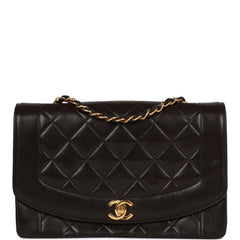 Vintage Chanel Medium Diana Flap Bag Black Quilted Lambskin Gold Hardware