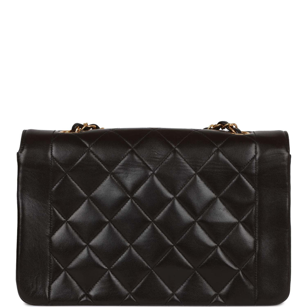 Vintage Chanel Medium Diana Flap Bag Black Quilted Lambskin Gold Hardware