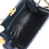 Vintage Chanel Frame Tassel Bag Navy Satin Gold Hardware