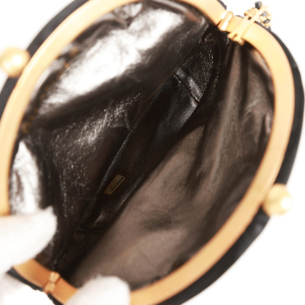Vintage Chanel Clutch Bag Black Satin Embellished Antique Gold Hardwar –  Madison Avenue Couture
