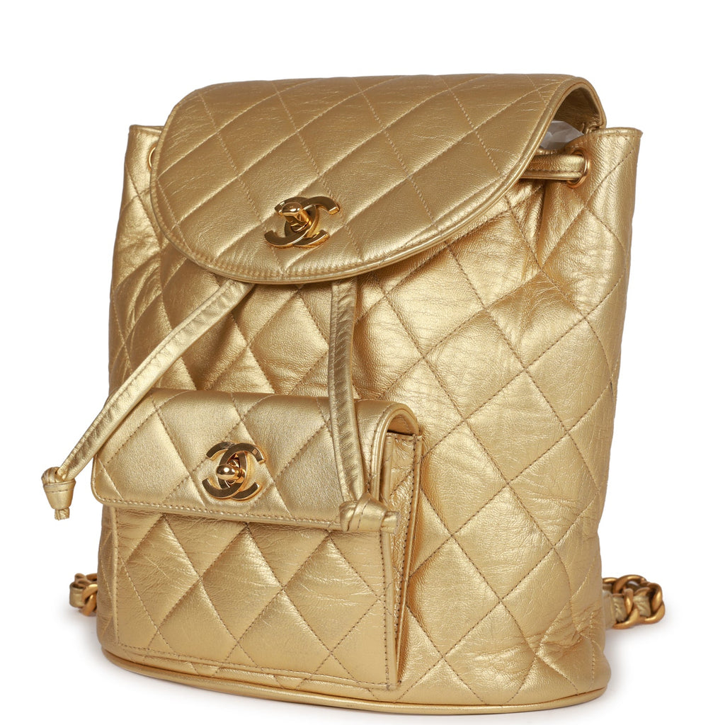 Vintage Chanel Duma Backpack Gold Metallic Lambskin Gold Hardware
