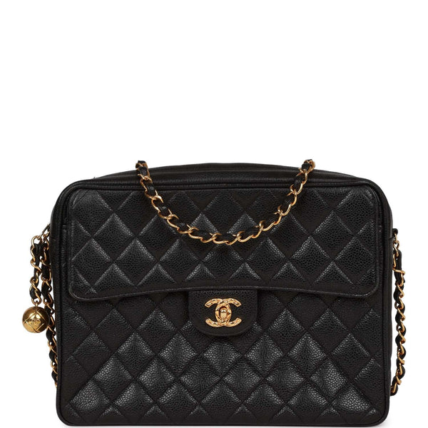 Vintage Chanel Flap Bag with Top Handle Black Lambskin Gold Hardware