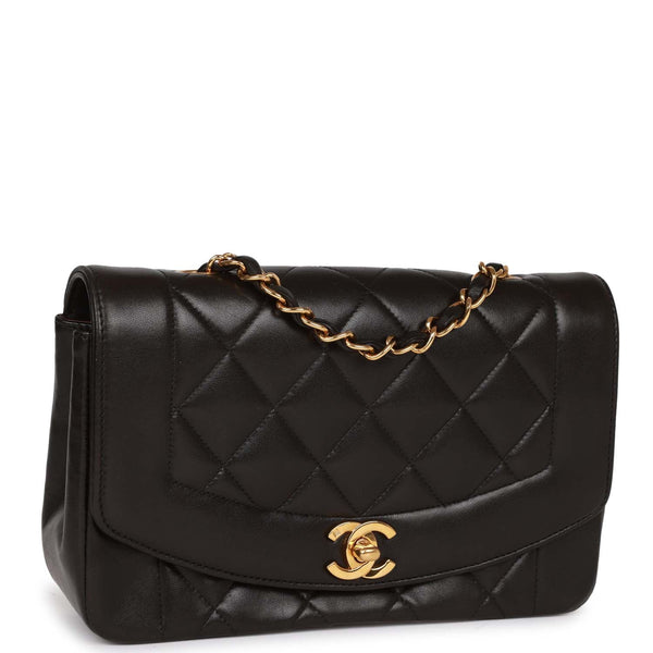 Chanel Vintage Black Quilted Lambskin Medium Diana Flap Gold