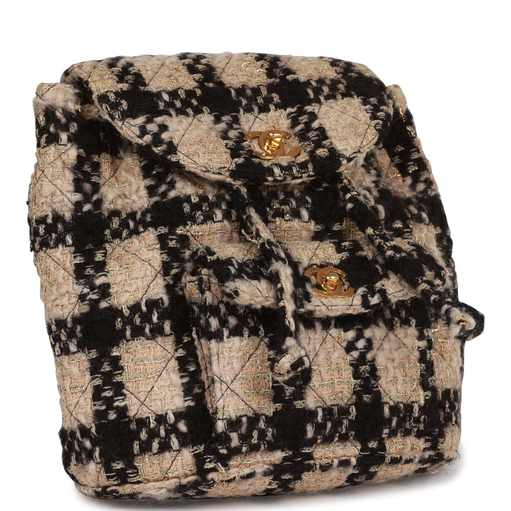 Vintage Chanel Duma Backpack Beige and Black Tweed Gold Hardware in 2023