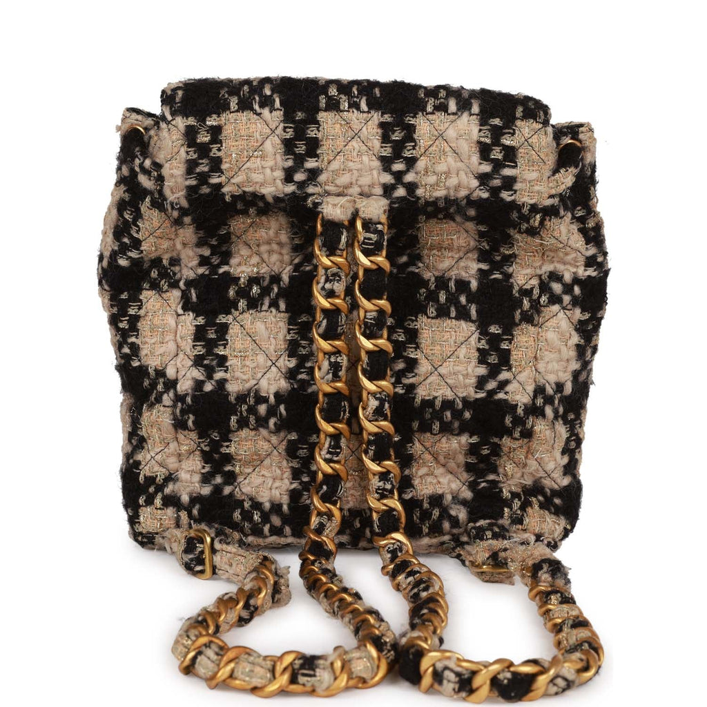 Vintage Chanel Duma Backpack Beige and Black Tweed Gold Hardware