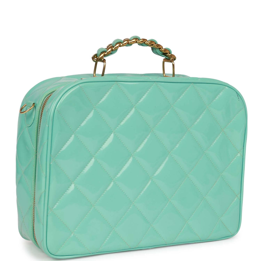 Vintage Chanel Vanity Case Bag Turquoise Patent Gold Hardware – Madison  Avenue Couture