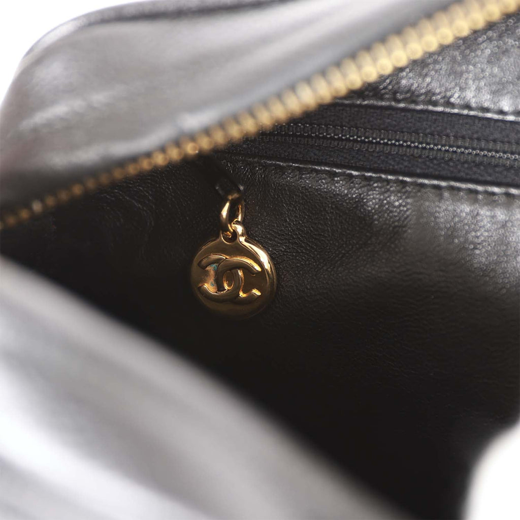 Vintage Chanel Small Chevron Tassel Camera Bag Black Caviar Gold Hardware