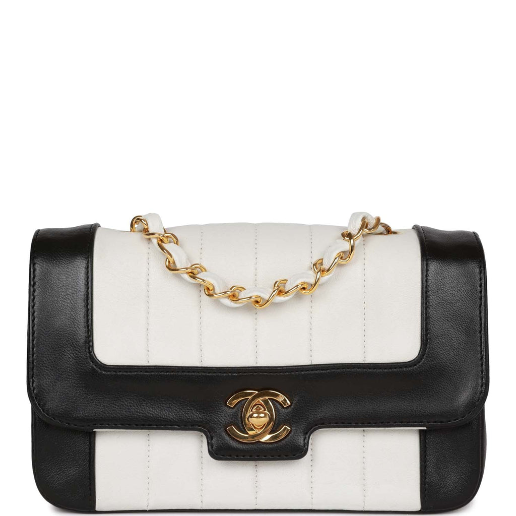 Vintage Chanel Mini Mademoiselle Bag Black and White Lambskin Gold Har –  Madison Avenue Couture