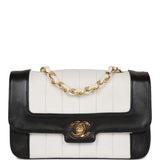 Vintage Chanel Mini Mademoiselle Bag Black and White Lambskin Gold Hardware
