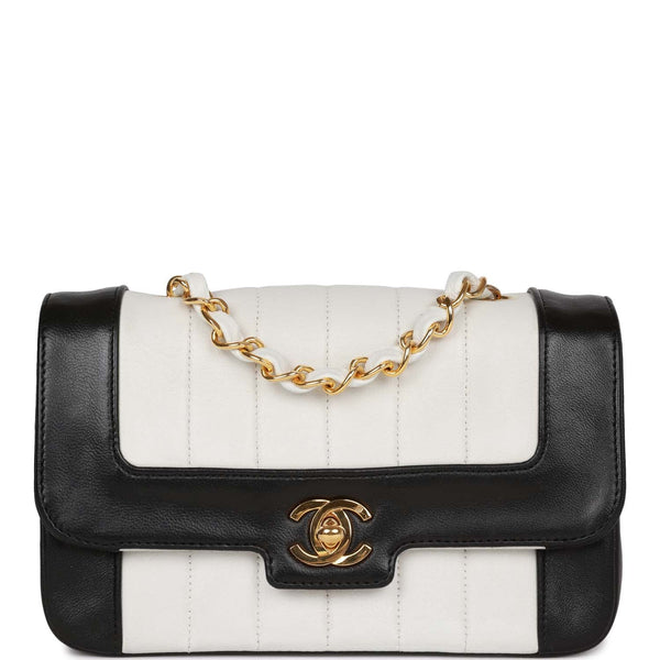 Vintage Chanel Mini Mademoiselle Bag Black and White Lambskin Gold