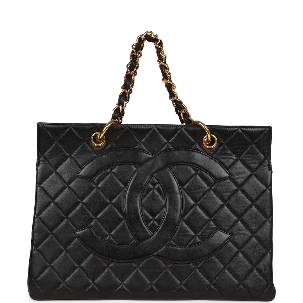 Vintage Chanel Grand CC Timeless Tote Bag Black Lambskin Gold
