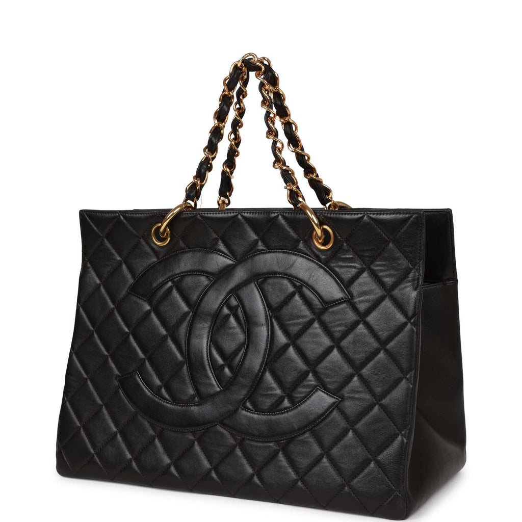 Vintage Chanel Grand CC Timeless Tote Bag Black Lambskin Gold