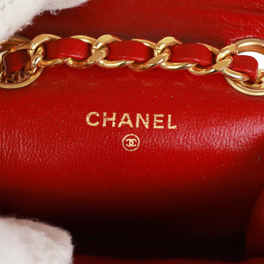 Vintage Chanel Micro Belt Flap Bag Red Lambskin Gold Hardware
