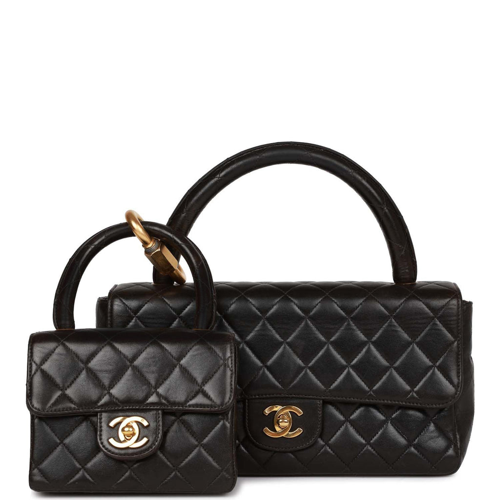 Vintage Chanel Kelly Parent And Child Flap Bag Set Black Lambskin Gold –  Madison Avenue Couture