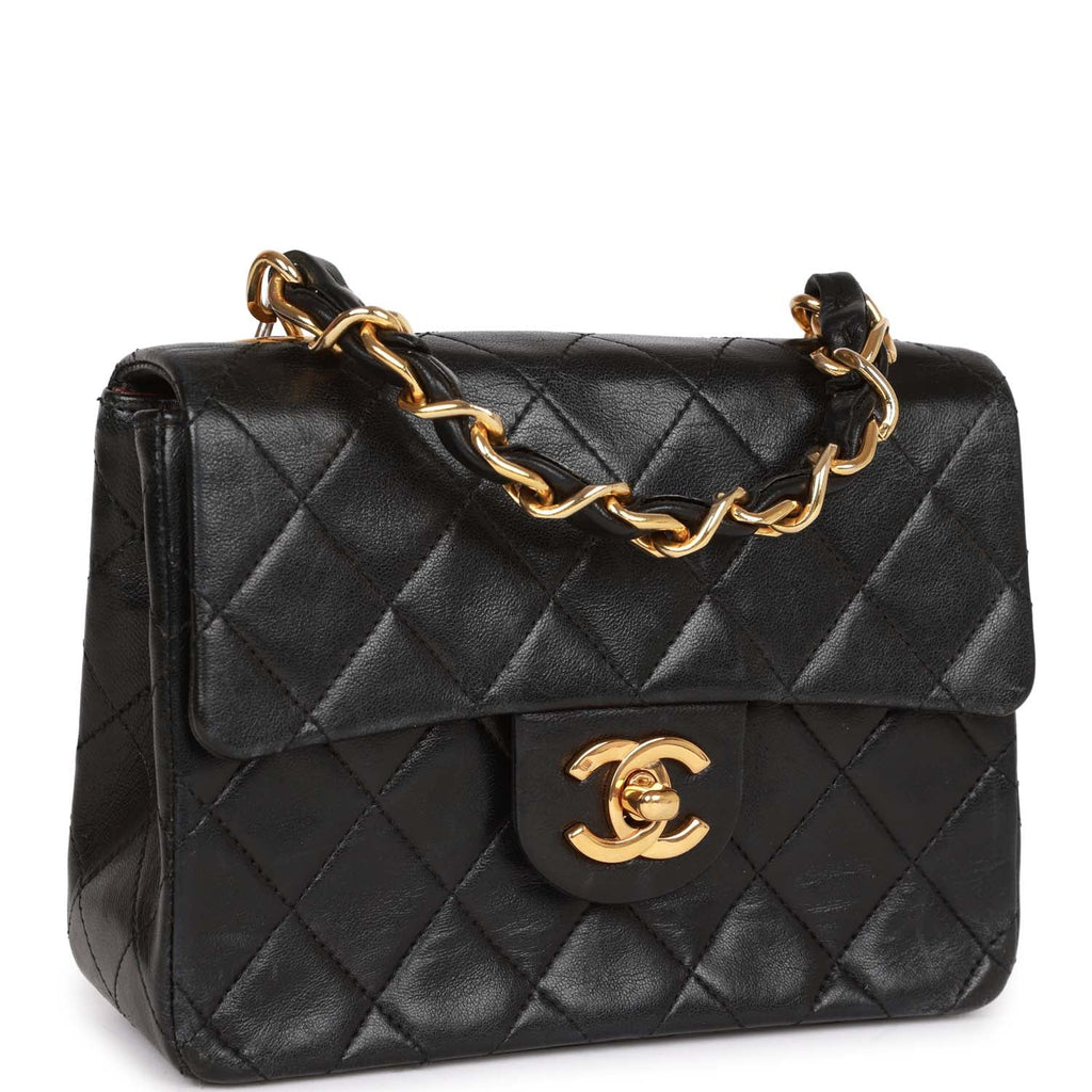 Vintage Chanel Mini Flap Chain Handle Bag Black Lambskin Gold Hardware –  Madison Avenue Couture