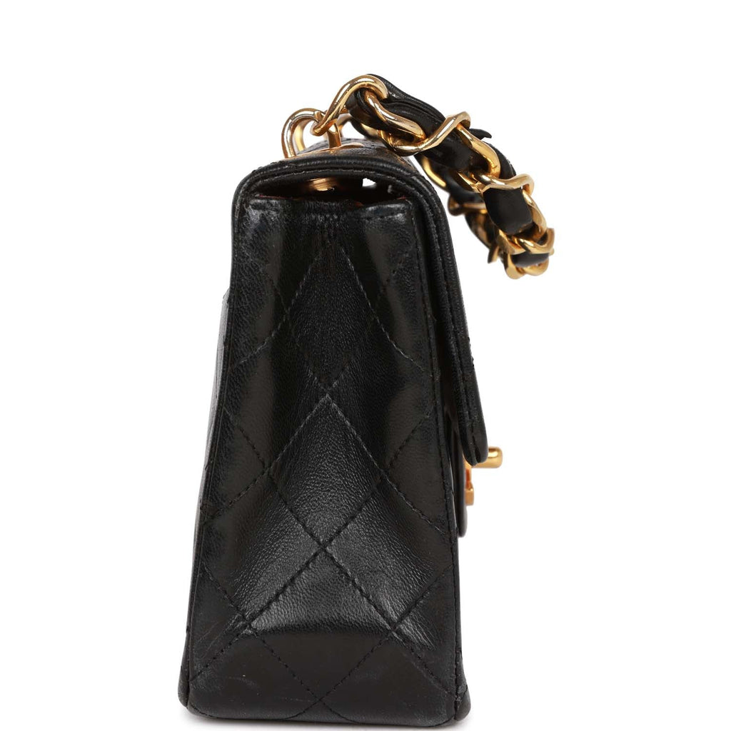CHANEL Mini Matelasse Chain Flap Shoulder Bag Lamb Skin Black Gold Auth  29069A