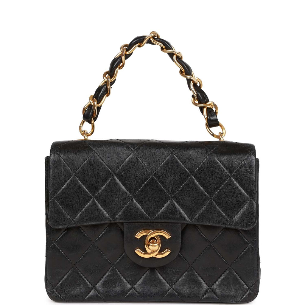 Chanel 1990-1991 Mini Black Matelasse Turn Lock Chain Shoulder Bag · INTO