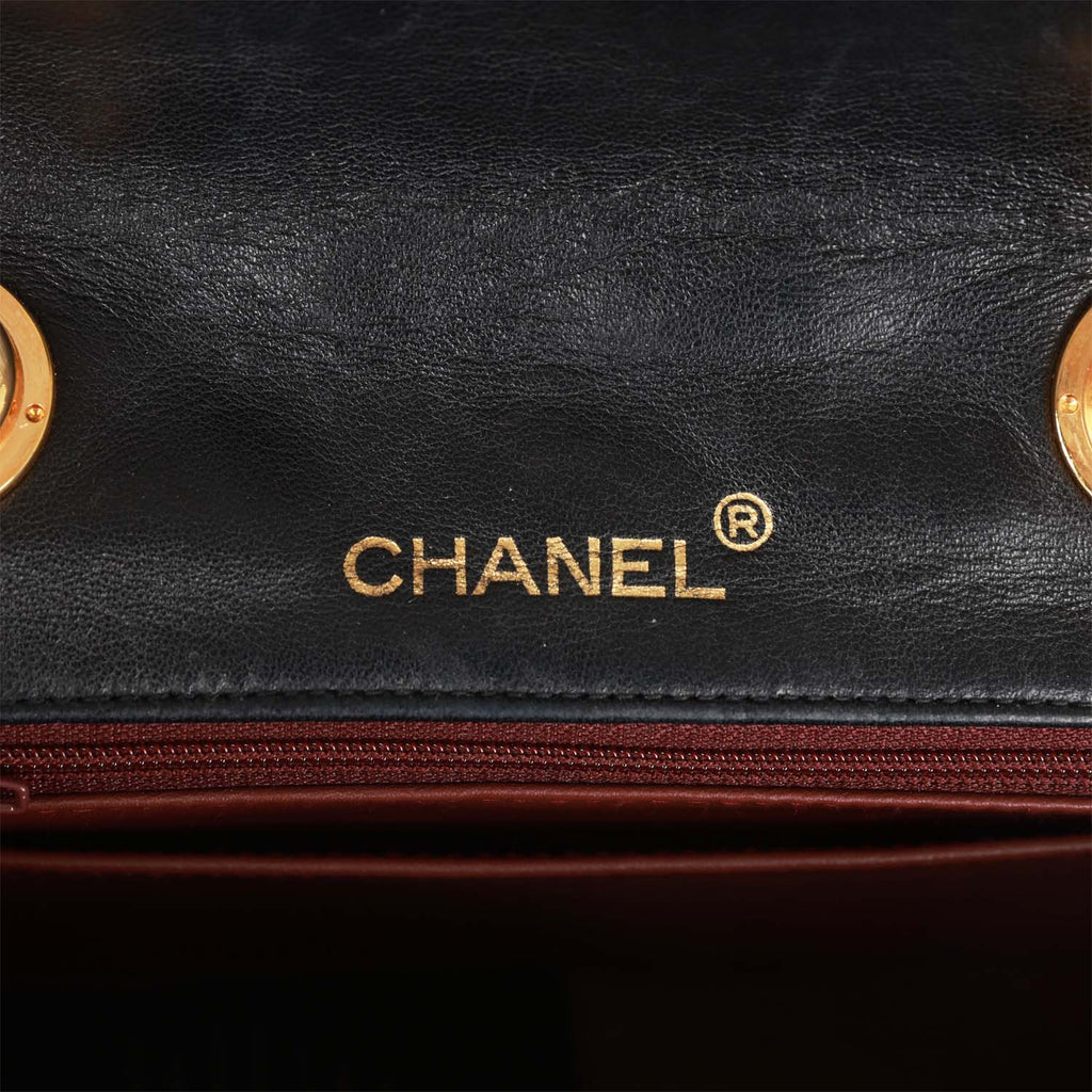 Vintage Chanel Mini Flap Chain Handle Bag Black Lambskin Gold Hardware