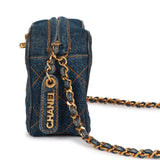 Vintage Chanel Mini Camera Bag Blue Denim Gold Hardware