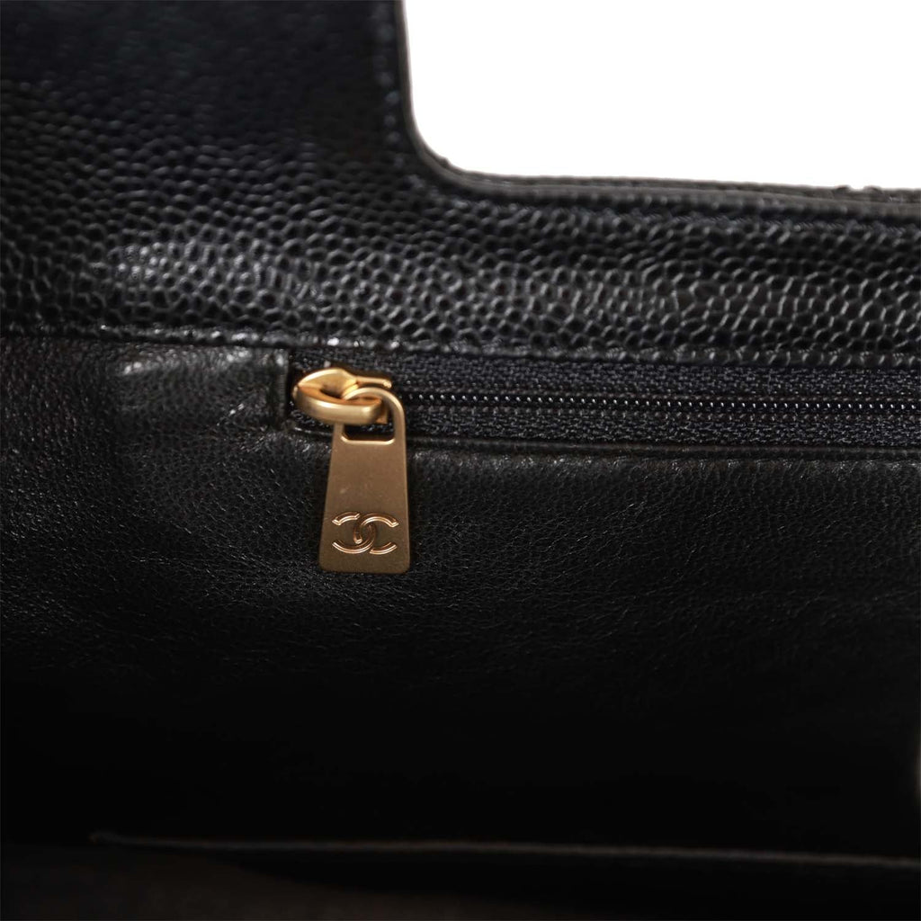 Vintage Chanel Wood Top Handle Bag Black Caviar Gold Hardware