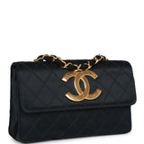 Vintage Chanel CC Shoulder Flap Bag Black Satin Gold Hardware
