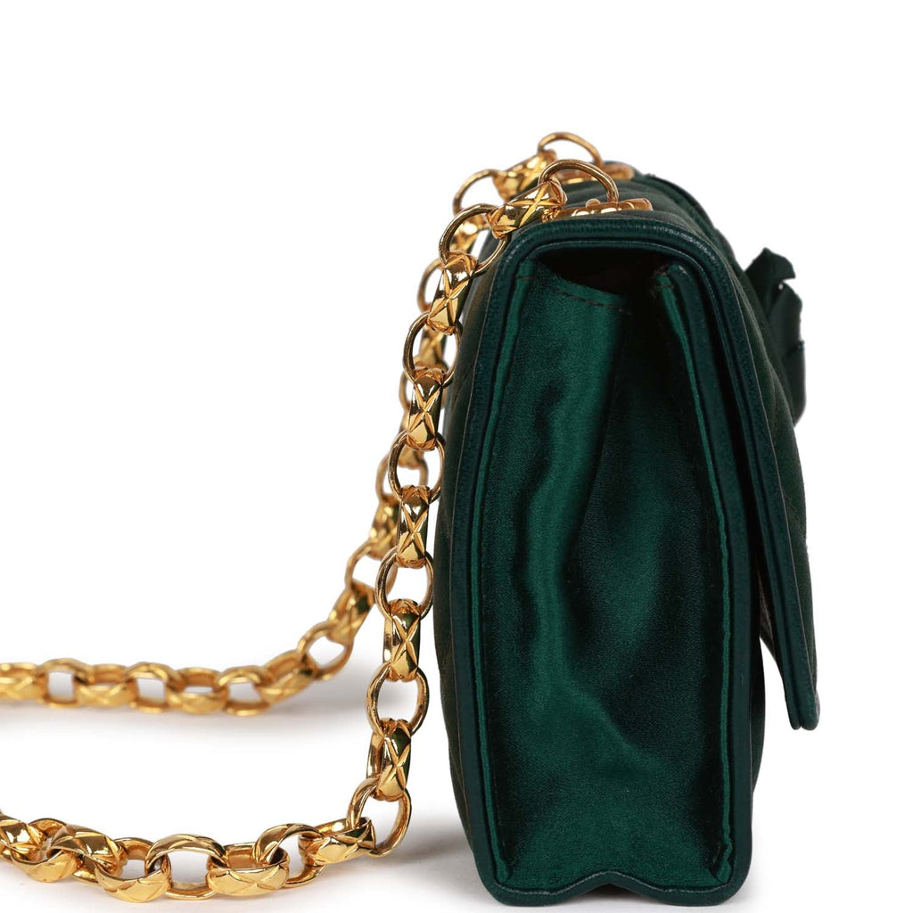 Vintage Chanel Mini Camellia Flap Bag Green Satin Gold Hardware – Madison  Avenue Couture