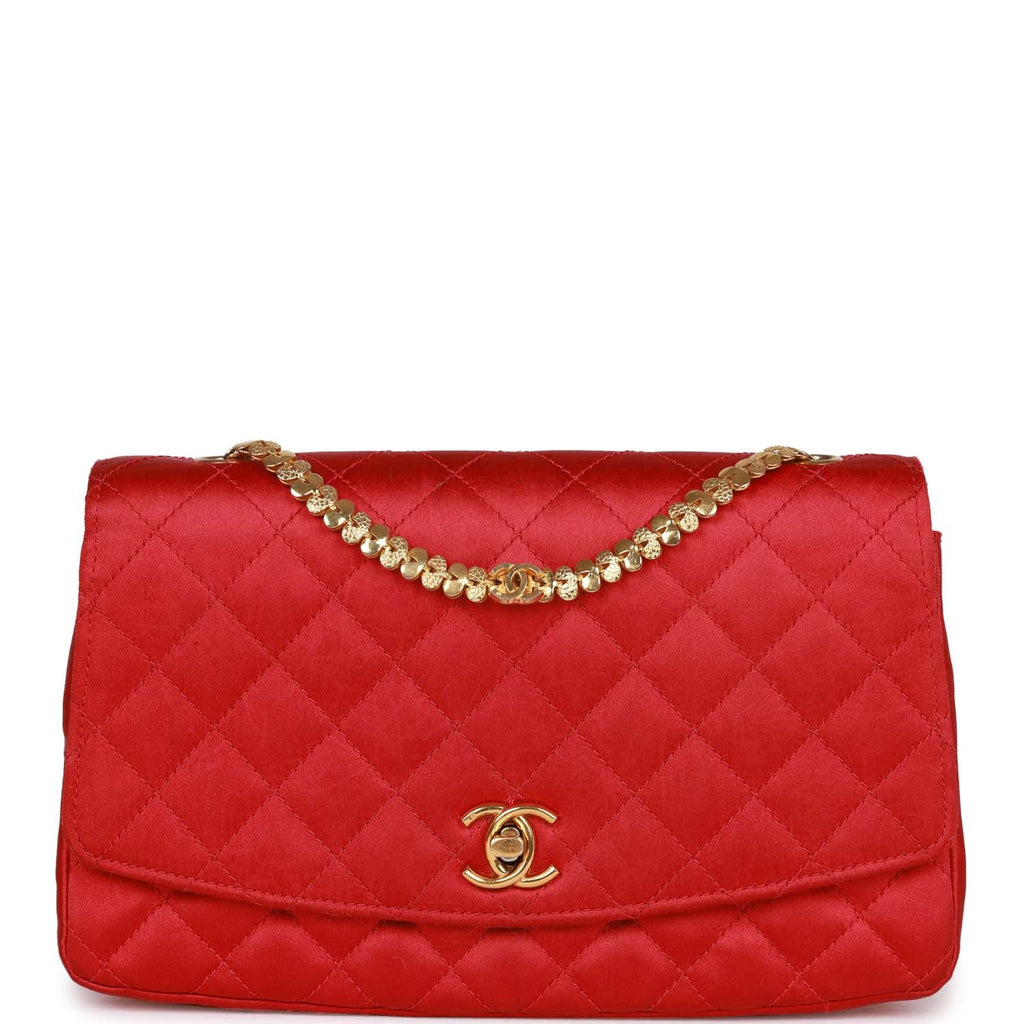 Vintage Chanel Flap Bag Red Satin Gold Hardware