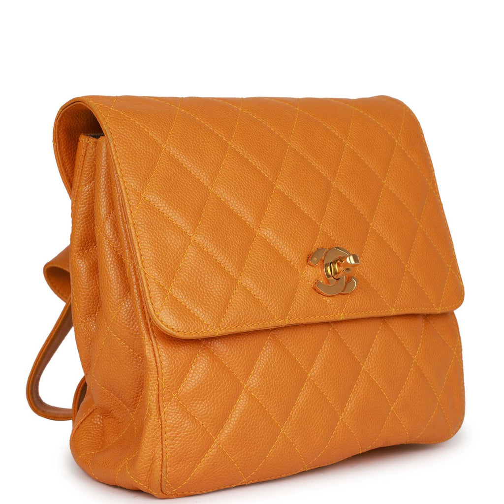 Vintage Chanel Flap Backpack Orange Caviar Gold Hardware