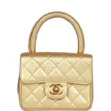 Vintage Chanel Mini Kelly Child Flap Bag Gold Metallic Lambskin Gold Hardware