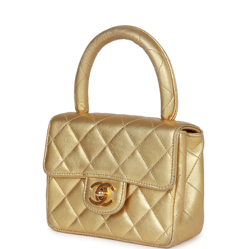 Vintage Chanel Kelly Parent and Child Flap Bag Set Gold Metallic Lambskin  Gold Hardware