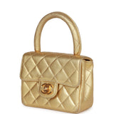 Vintage Chanel Micro Kelly Child Flap Bag Gold Metallic Lambskin Gold Hardware
