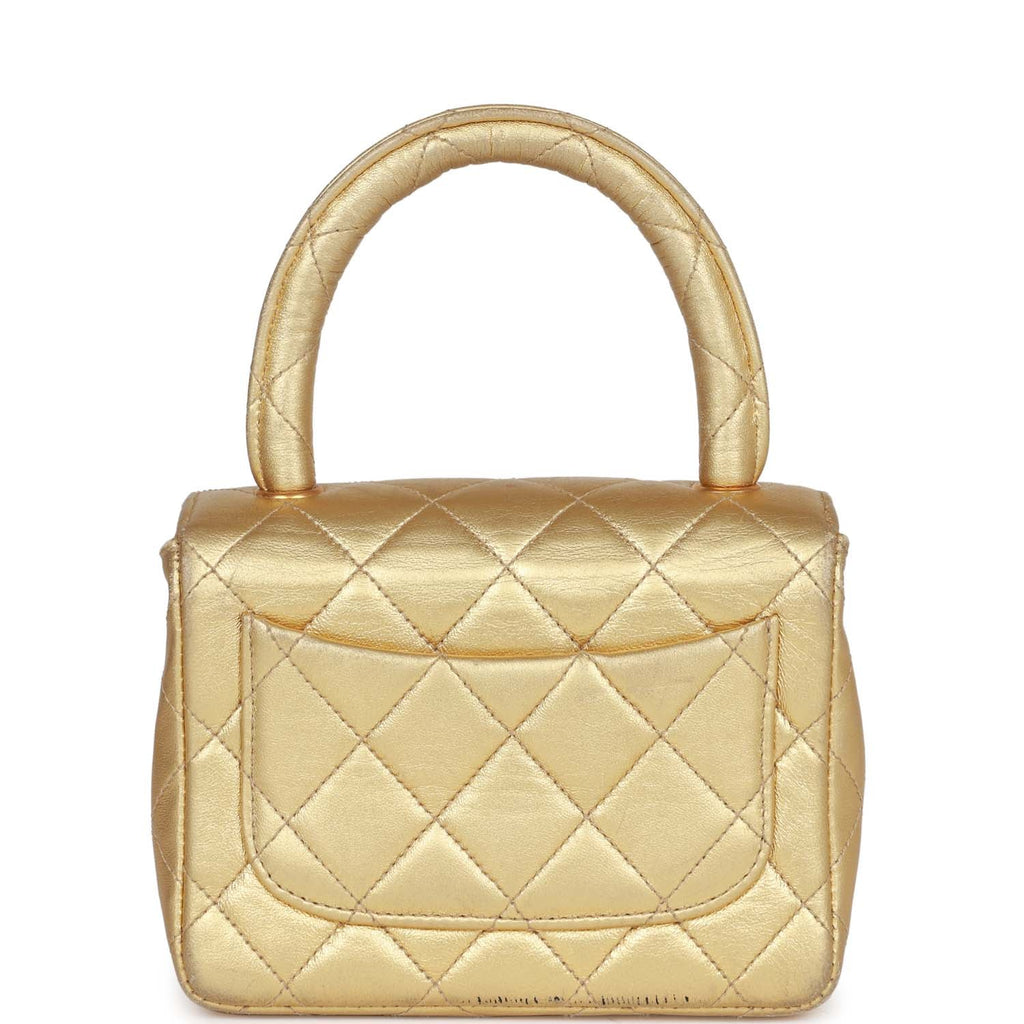 Vintage Chanel Micro Kelly Child Flap Bag Gold Metallic Lambskin Gold –  Madison Avenue Couture