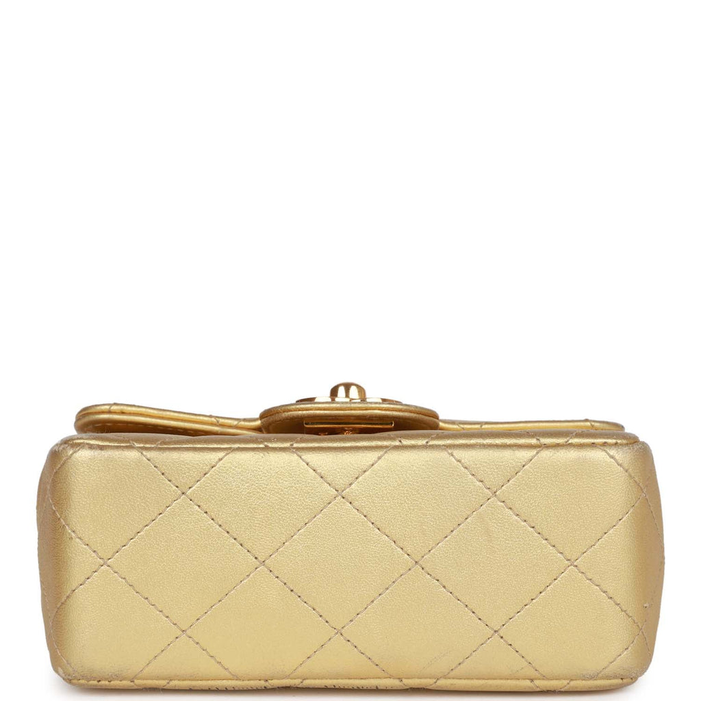 Vintage Chanel Micro Kelly Child Flap Bag Gold Metallic Lambskin