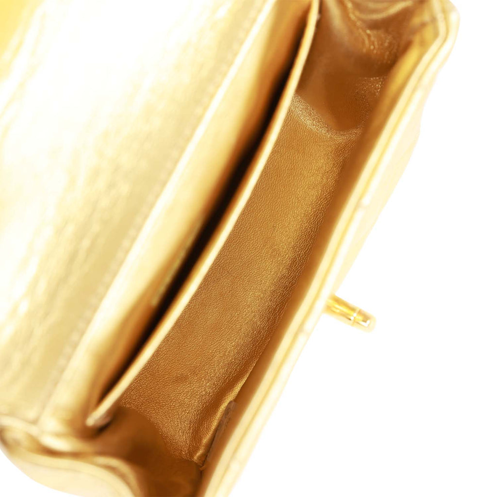 Vintage Chanel Micro Kelly Child Flap Bag Gold Metallic Lambskin Gold  Hardware