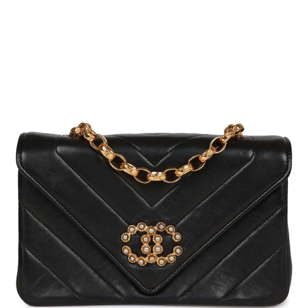 Chanel Pearl Mini Flap Bag Satin White Black in Imitation Pearls/Lambskin  with Gold-tone - US