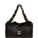 Vintage Chanel "Olsen" Hobo Shoulder Bag Black Lambskin Brushed Gold Hardware