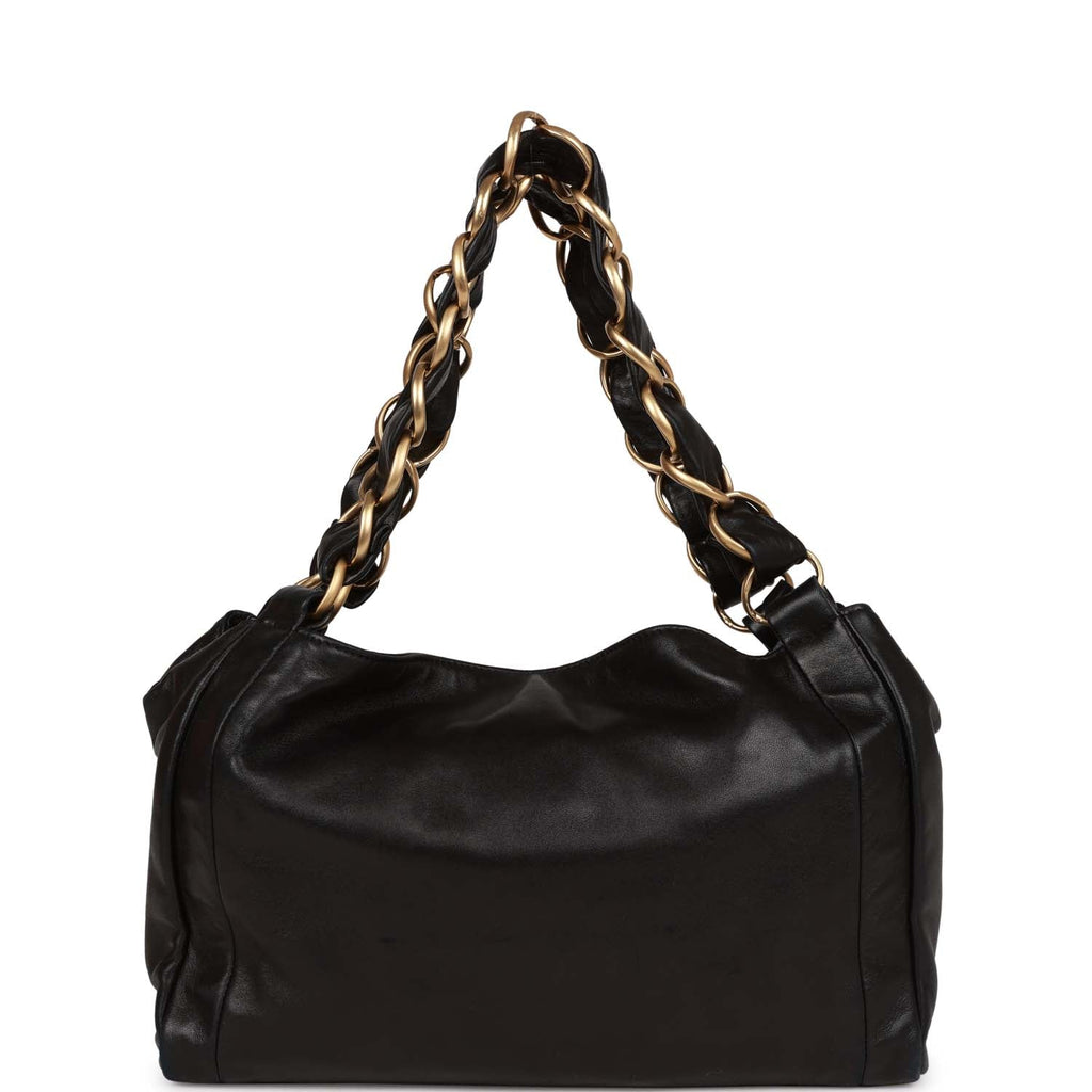 Vintage Chanel Olsen Hobo Shoulder Bag Black Lambskin Brushed Gold  Hardware