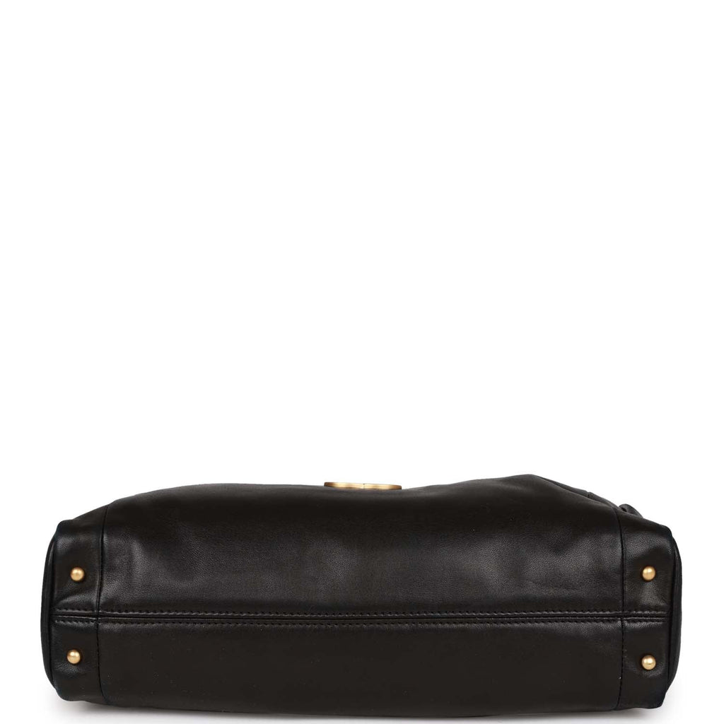 Vintage Chanel "Olsen" Hobo Shoulder Bag Black Lambskin Brushed Gold Hardware